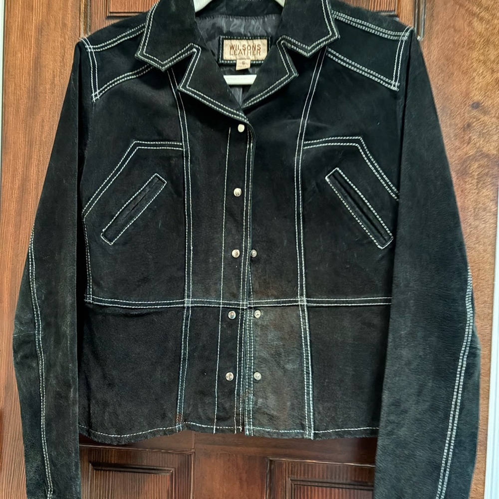Wilsons Leather Black Suede Jean Jacket